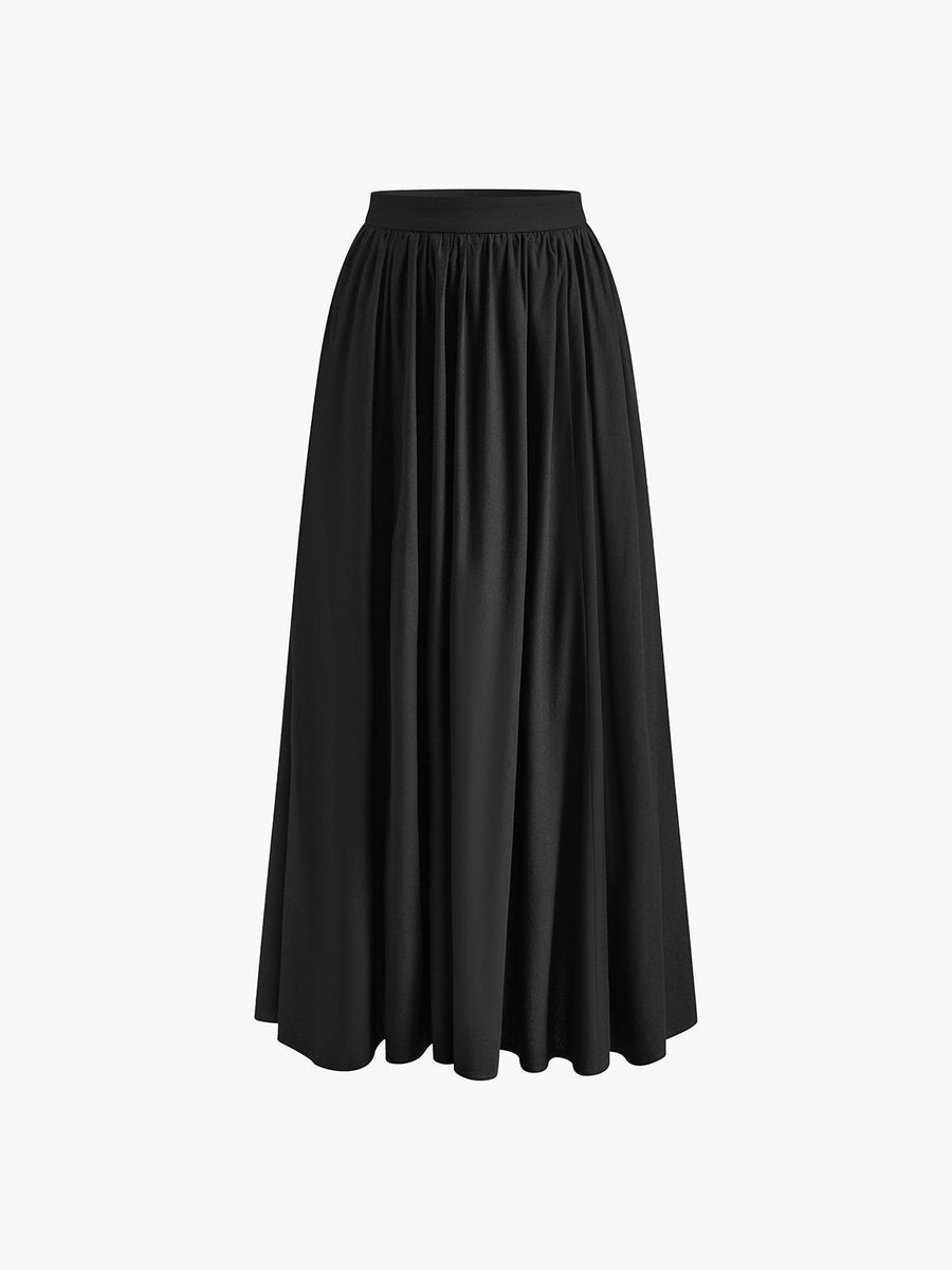 Nora Women's High Waist Pleated Linen Maxi Skirt Casual in Green