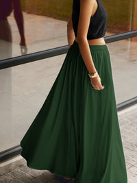 Nora Women's High Waist Pleated Linen Maxi Skirt Casual in Green