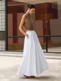 Nora Women's High Waist Pleated Linen Maxi Skirt Casual
