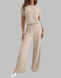 Nora Women's Ribbed Short Sleeve Top and Wide Leg Pants Set
