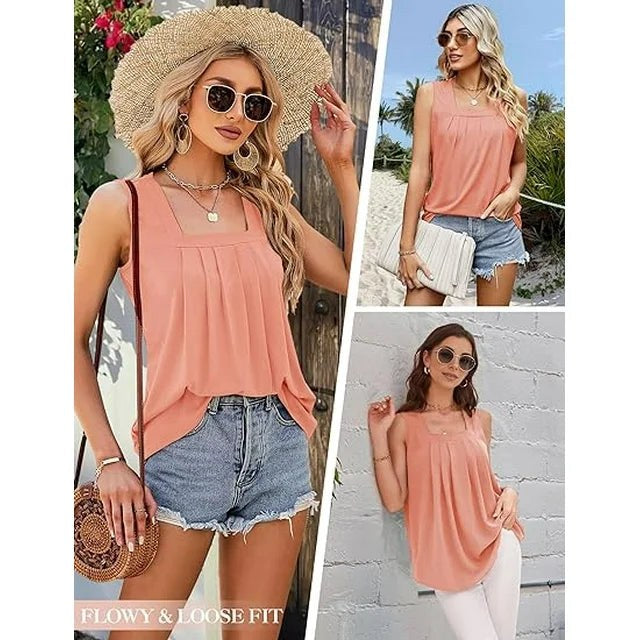 Nora™ Sleeveless Top with Square Neckline in Green