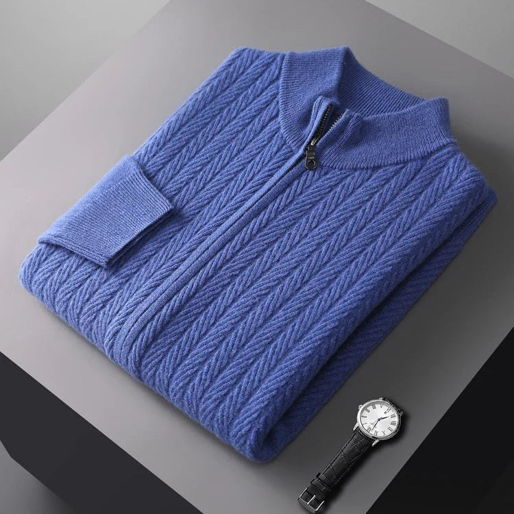 Norman Cable Knit Merino Sweater in Royal Blue