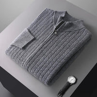 Norman Cable Knit Merino Sweater in Slate Gray