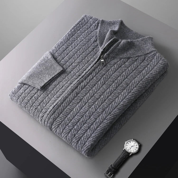 Norman Cable Knit Merino Sweater in Slate Gray