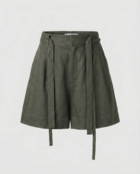 Nova Elegant Linen Shorts in Dark Green