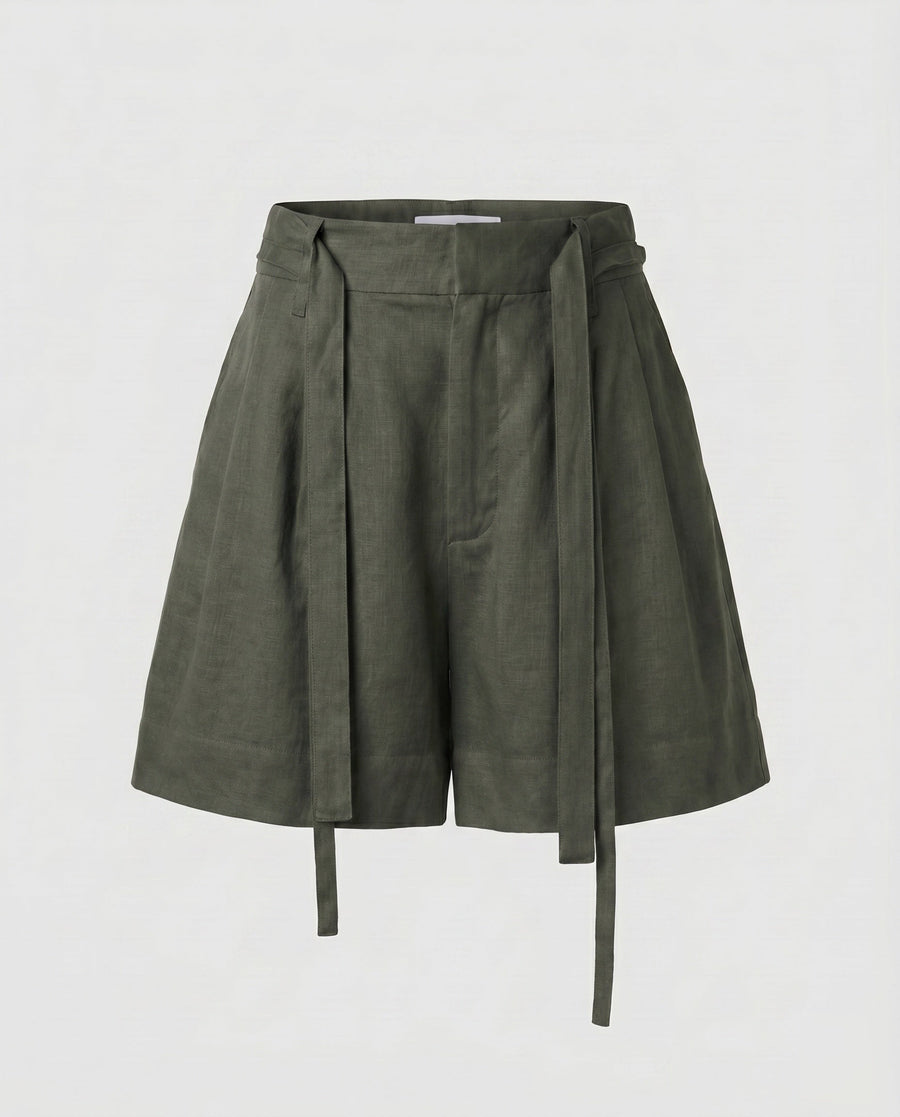 Nova Elegant Linen Shorts in Dark Green