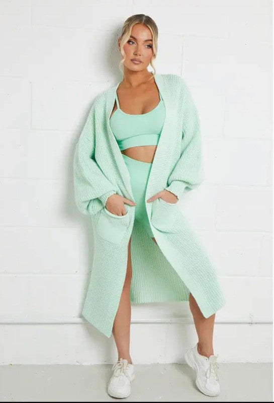 Nova Knit Coat with Pockets in Light Green