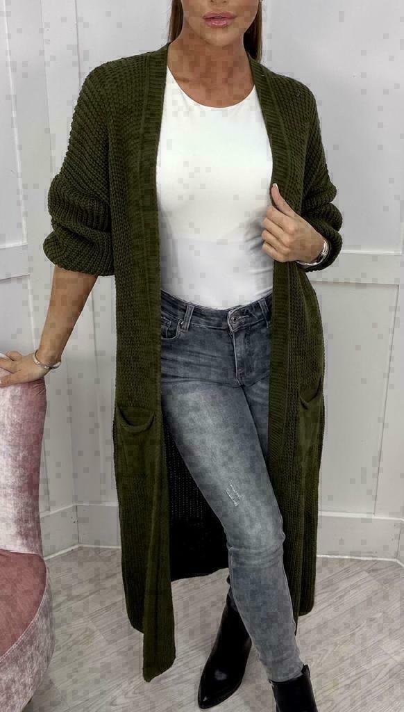 Nova Knit Coat with Pockets in Olive Green