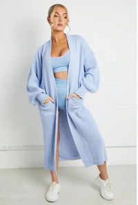 Nova Knit Coat with Pockets in Sky Blue