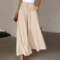 Nova Lightweight Linen Trousers with Wide Leg in Apricot