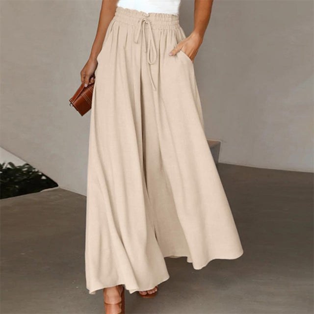 Nova Lightweight Linen Trousers with Wide Leg in Apricot