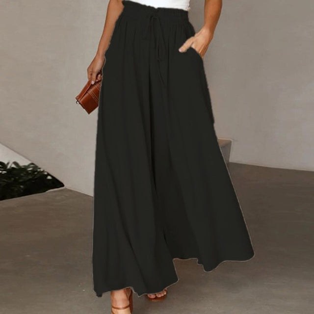 Nova Lightweight Linen Trousers with Wide Leg in Black