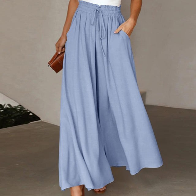 Nova Lightweight Linen Trousers with Wide Leg in Blue