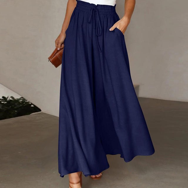Nova Lightweight Linen Trousers with Wide Leg in Navy