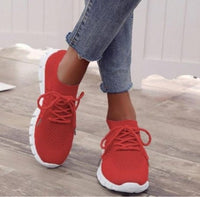 Nova Women's Lightweight Knit Lace-Up Sneakers in Red