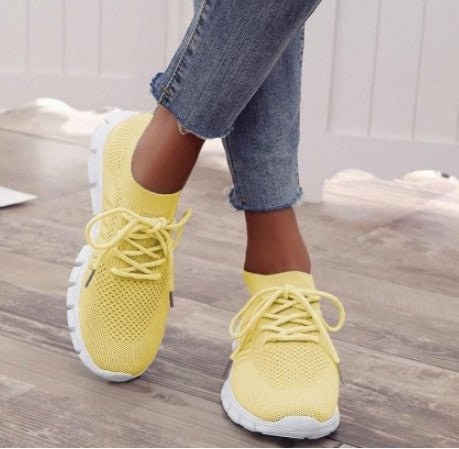 Nova Women's Lightweight Knit Lace-Up Sneakers in Yellow