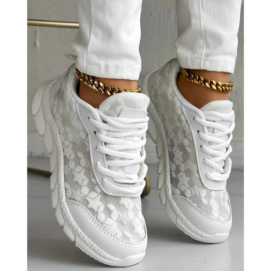 Nova Women's White Lace Sneakers Casual Daily Trainers in White
