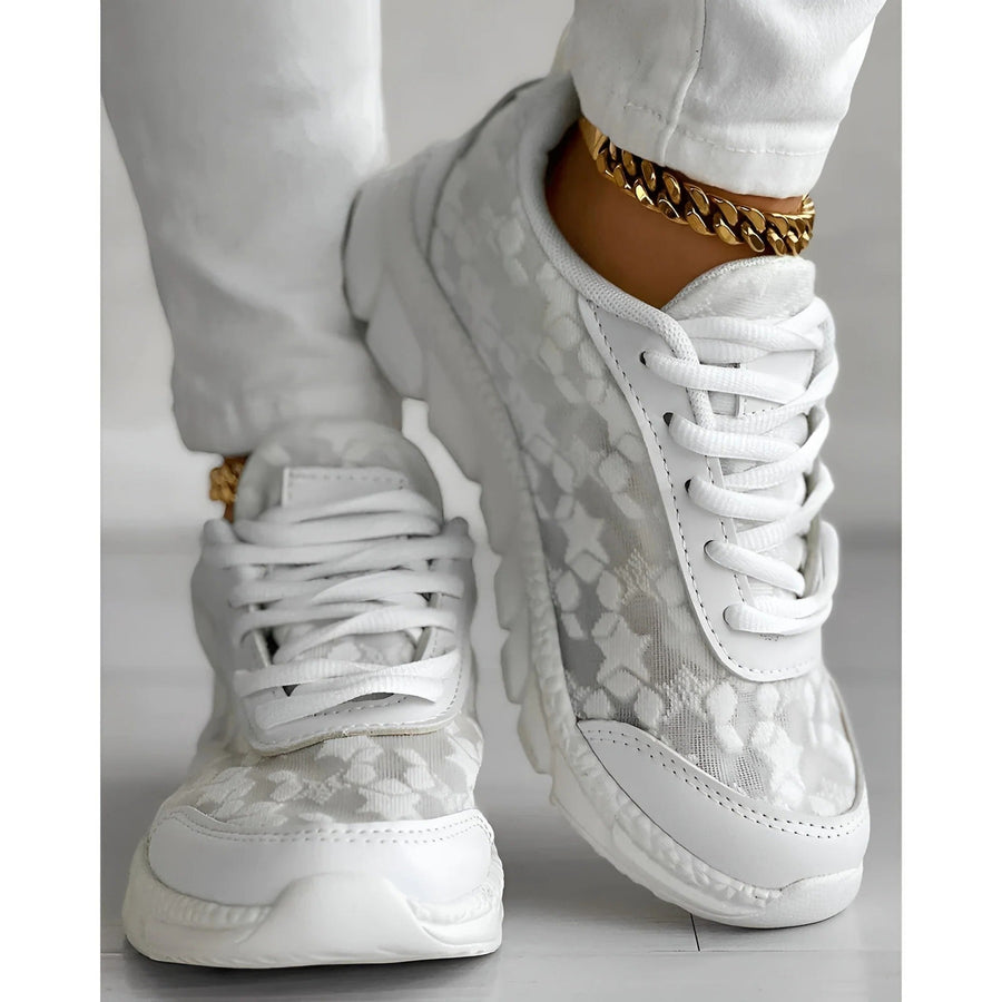 Nova Women's White Lace Sneakers Casual Daily Trainers in White