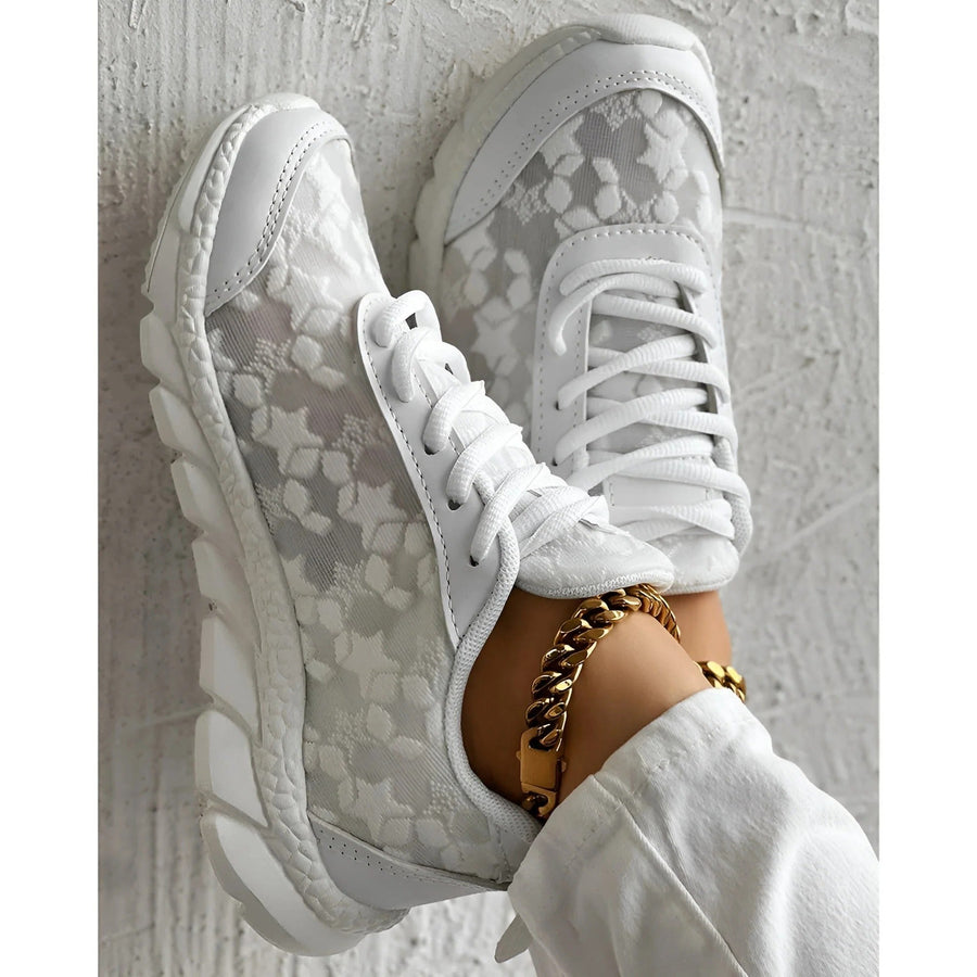 Nova Women's White Lace Sneakers Casual Daily Trainers in White