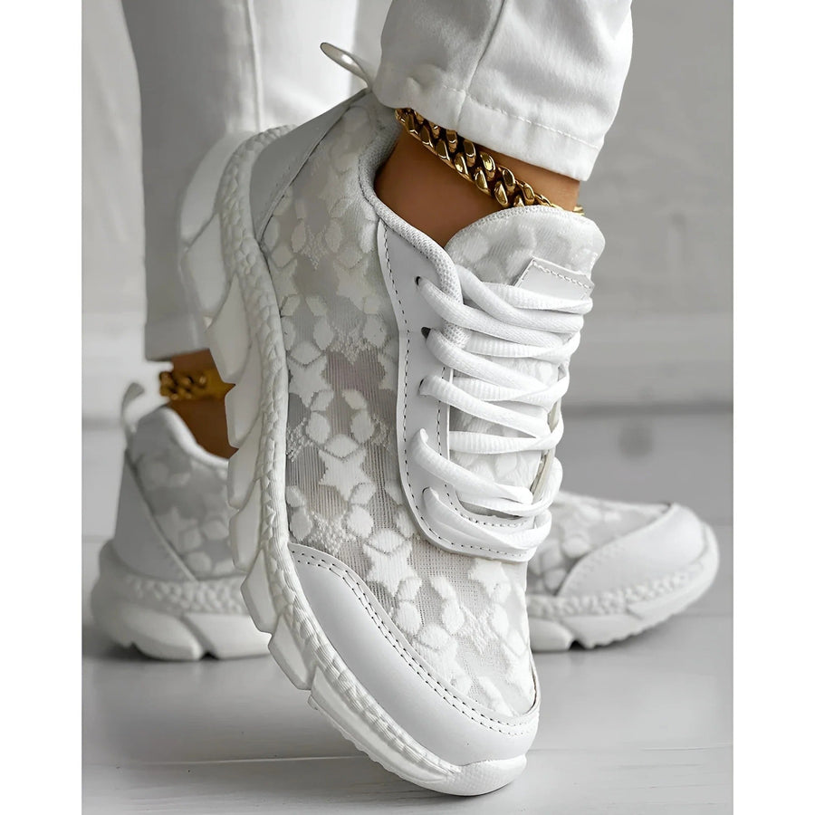 Nova Women's White Lace Sneakers Casual Daily Trainers in White