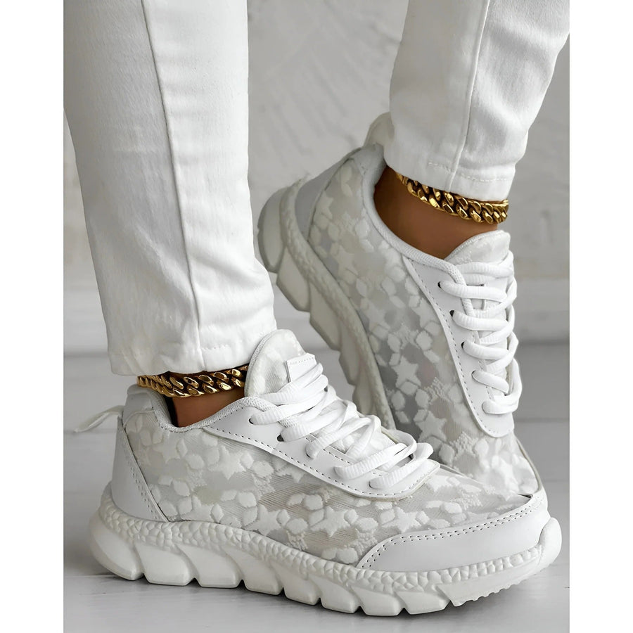 Nova Women's White Lace Sneakers Casual Daily Trainers in White
