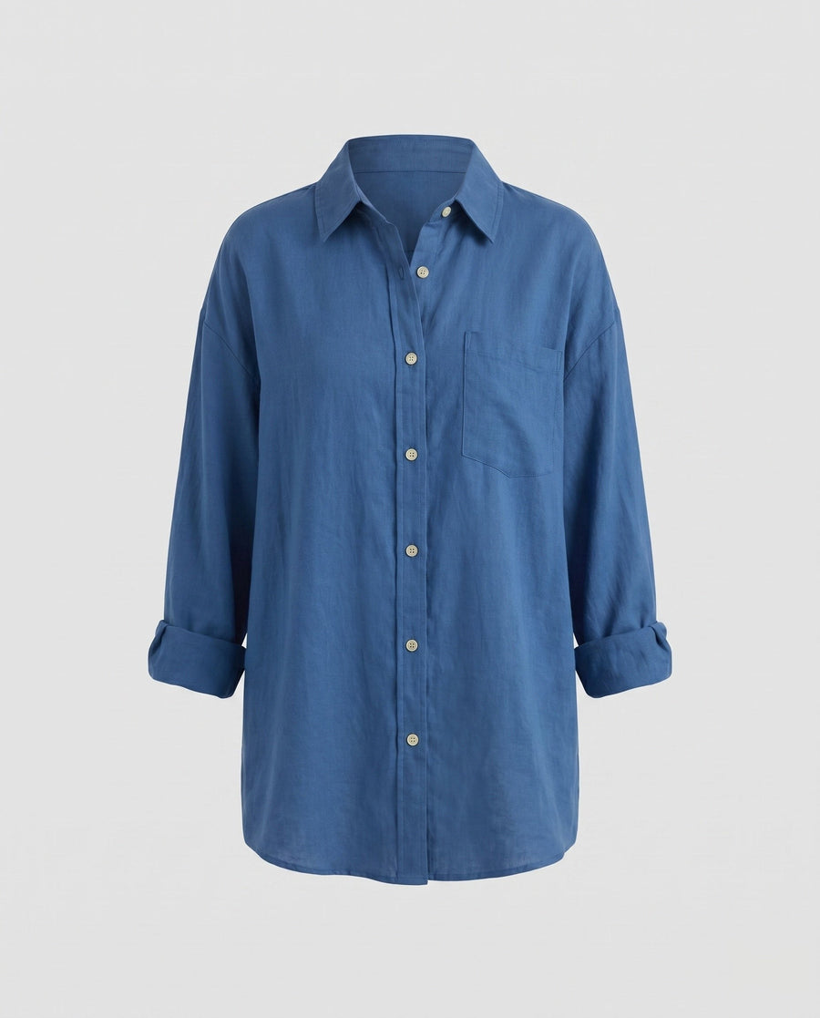 Novalie Airy Linen Blouse in Blue