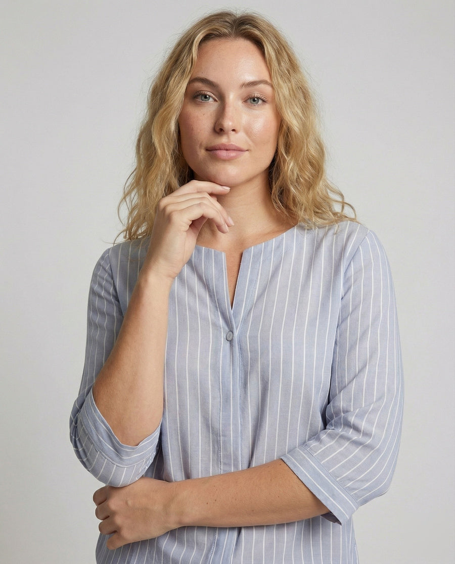 Novalie Airy Linen Blouse with Stand Collar