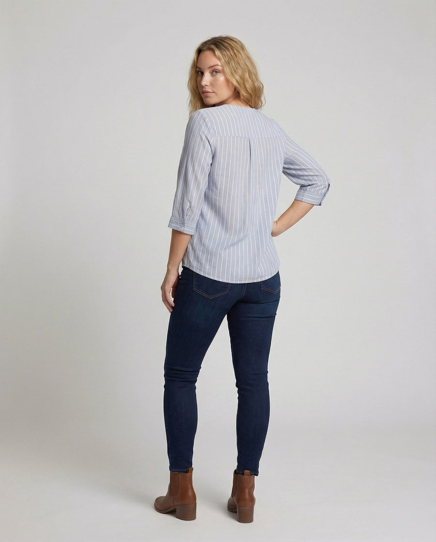 Novalie Airy Linen Blouse with Stand Collar