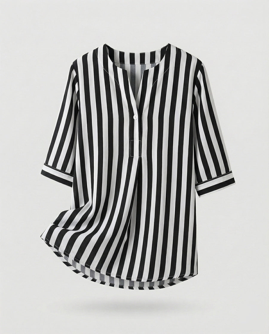 Novalie Airy Linen Blouse with Stand Collar in Black
