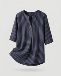 Novalie Airy Linen Blouse with Stand Collar in Blue