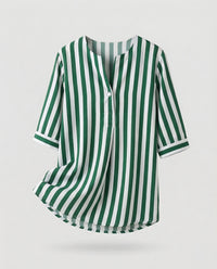 Novalie Airy Linen Blouse with Stand Collar in Green