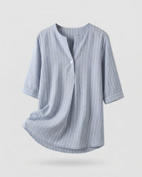 Novalie Airy Linen Blouse with Stand Collar in Light Blue