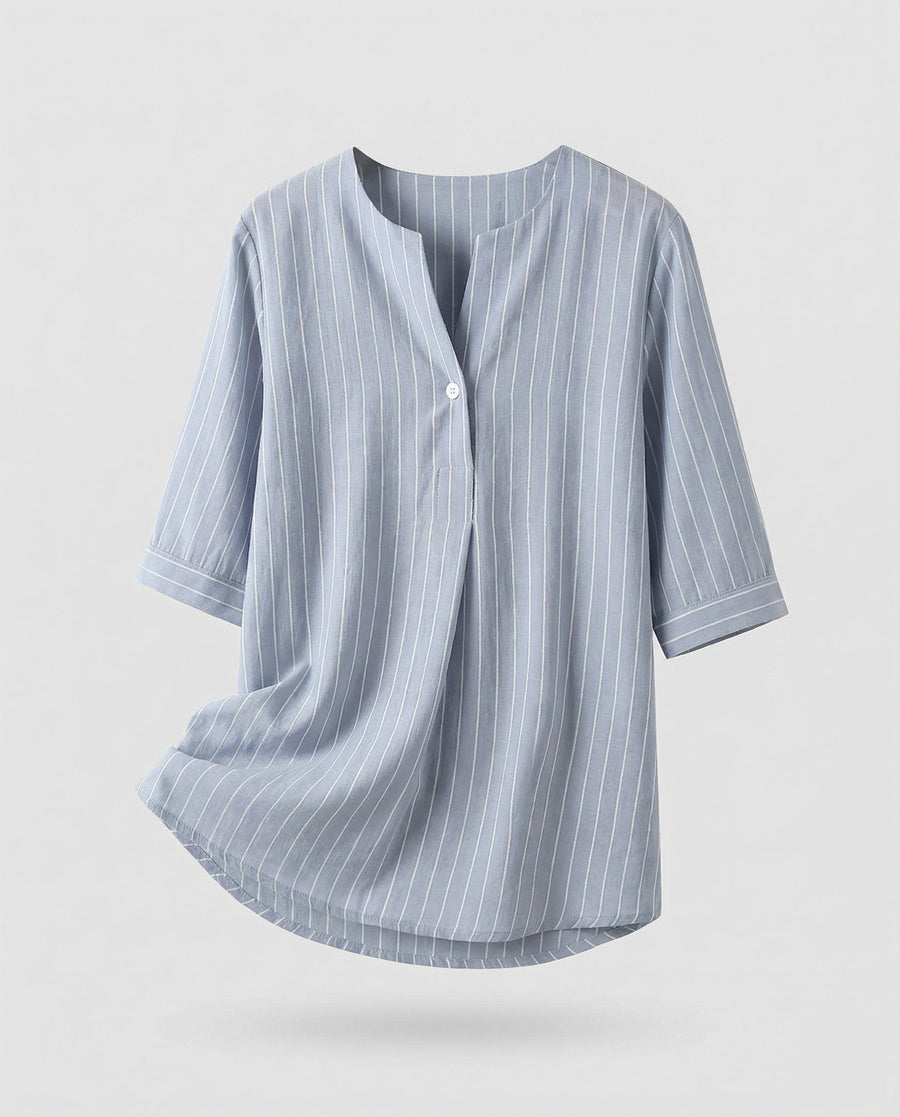 Novalie Airy Linen Blouse with Stand Collar in Light Blue