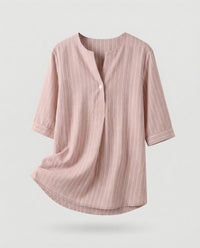 Novalie Airy Linen Blouse with Stand Collar in Pink