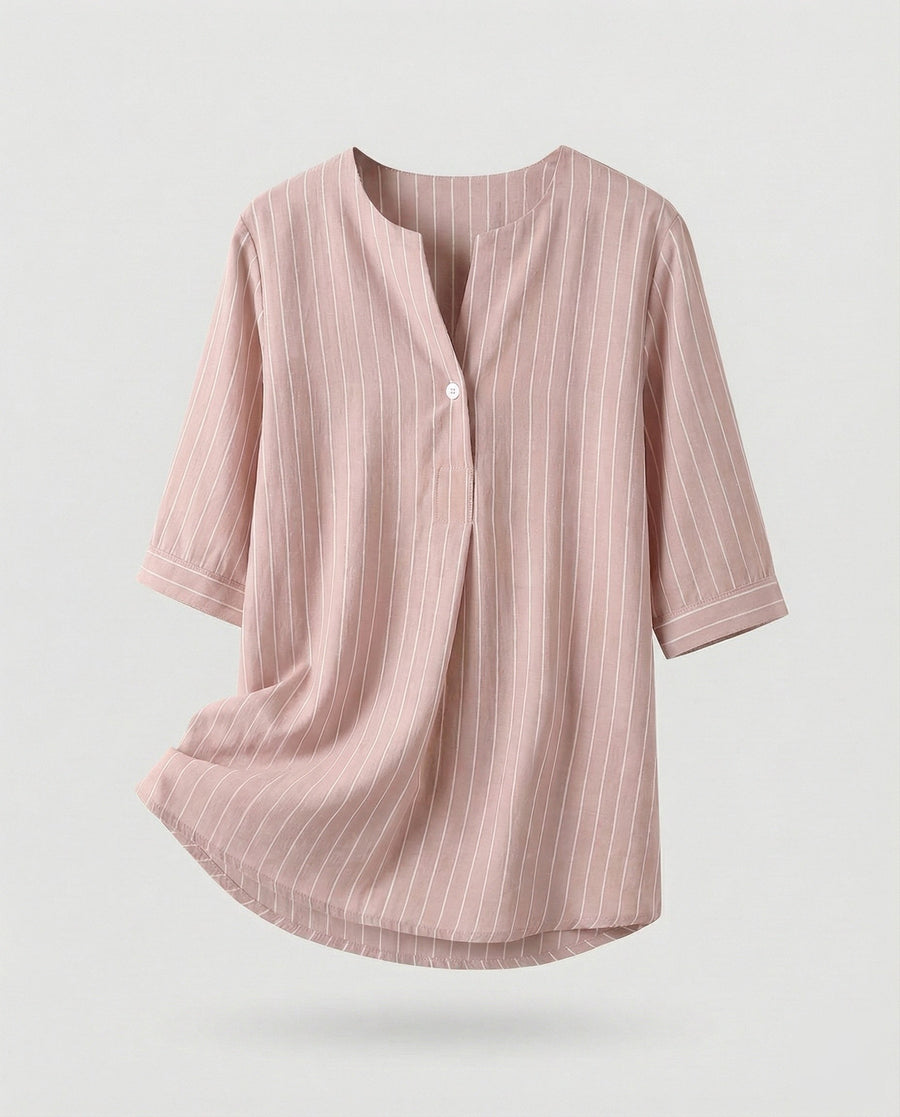 Novalie Airy Linen Blouse with Stand Collar in Pink