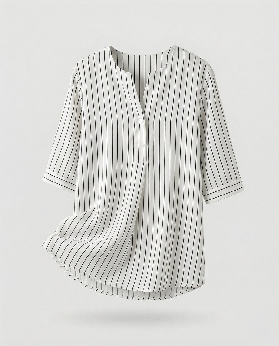 Novalie Airy Linen Blouse with Stand Collar in White