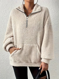 Novalie Sweater with Zip Front and Pockets in Beige