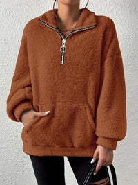 Novalie Sweater with Zip Front and Pockets in Brown