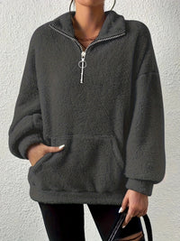 Novalie Sweater with Zip Front and Pockets in Grey