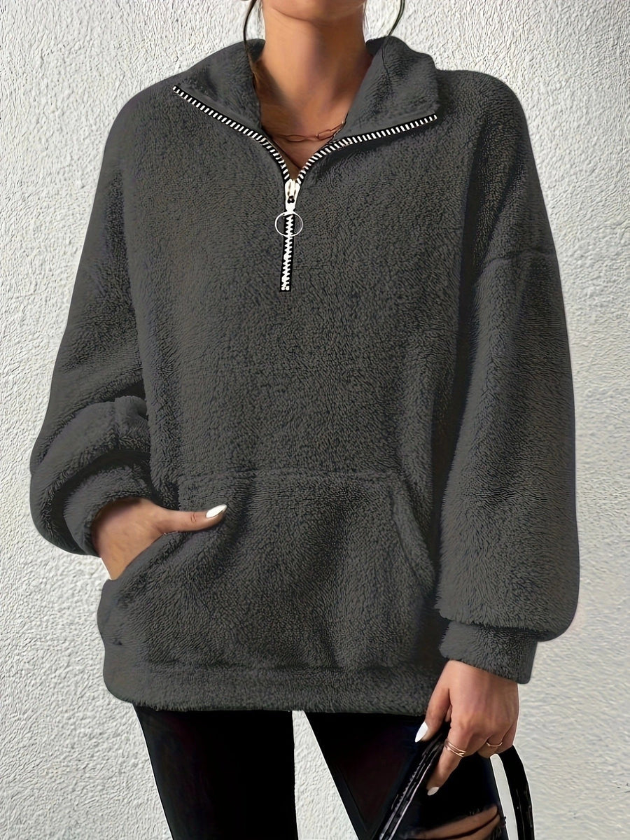 Novalie Sweater with Zip Front and Pockets in Grey