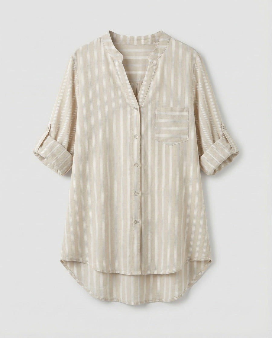 Octavia Airy Linen Blend Blouse in Khaki