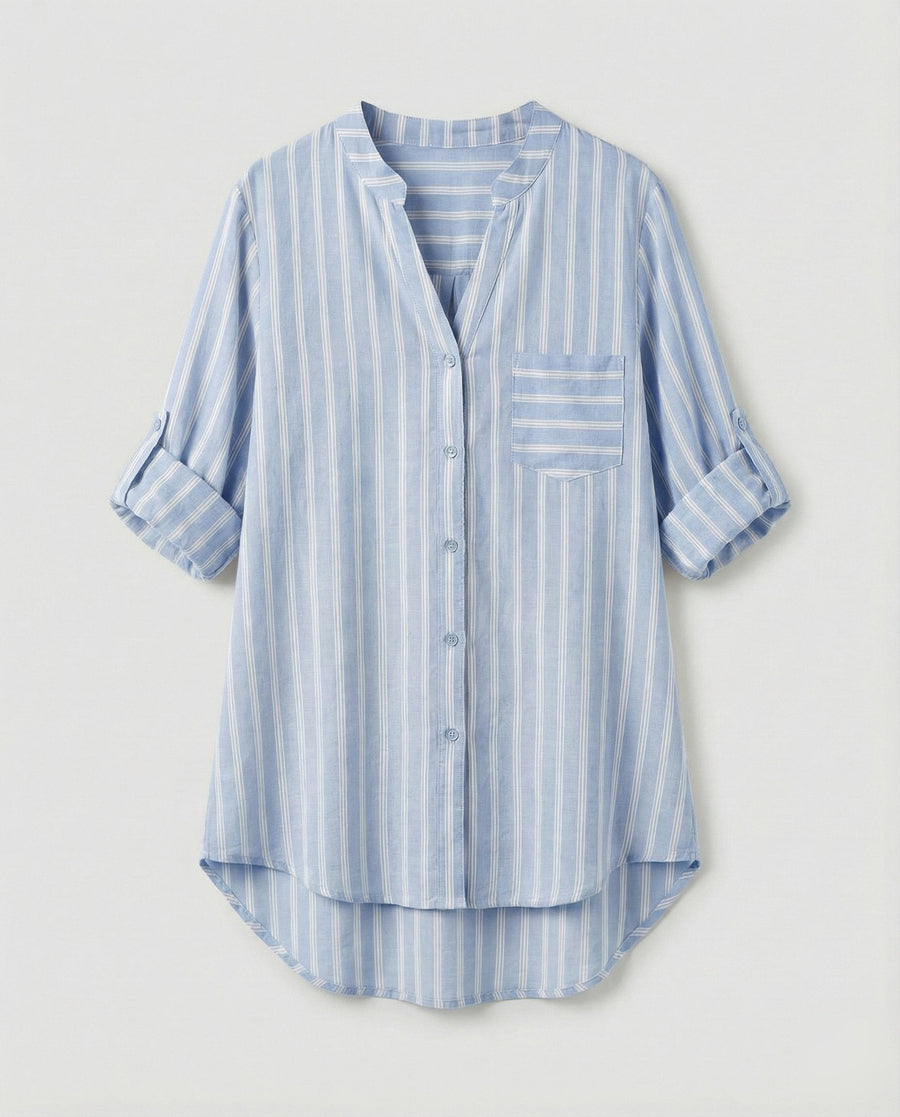 Octavia Airy Linen Blend Blouse in Light Blue