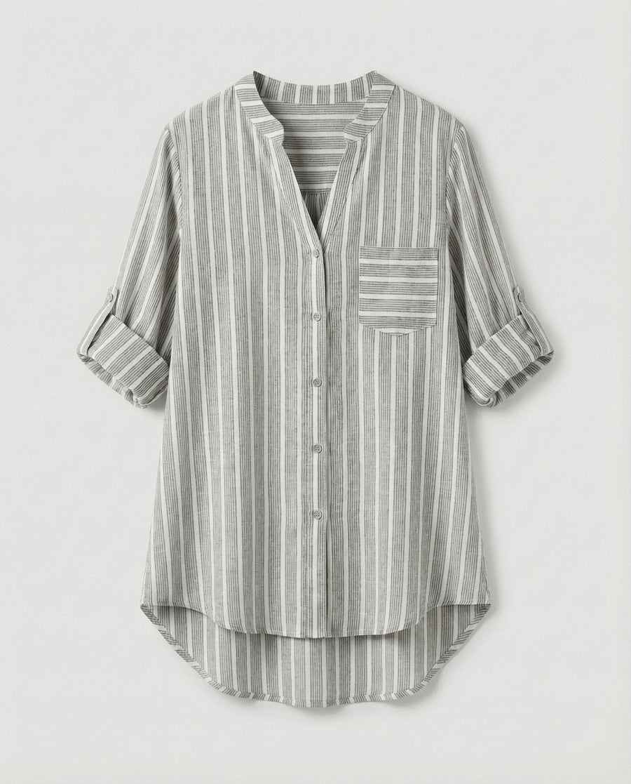 Octavia Airy Linen Blend Blouse in Light Grey