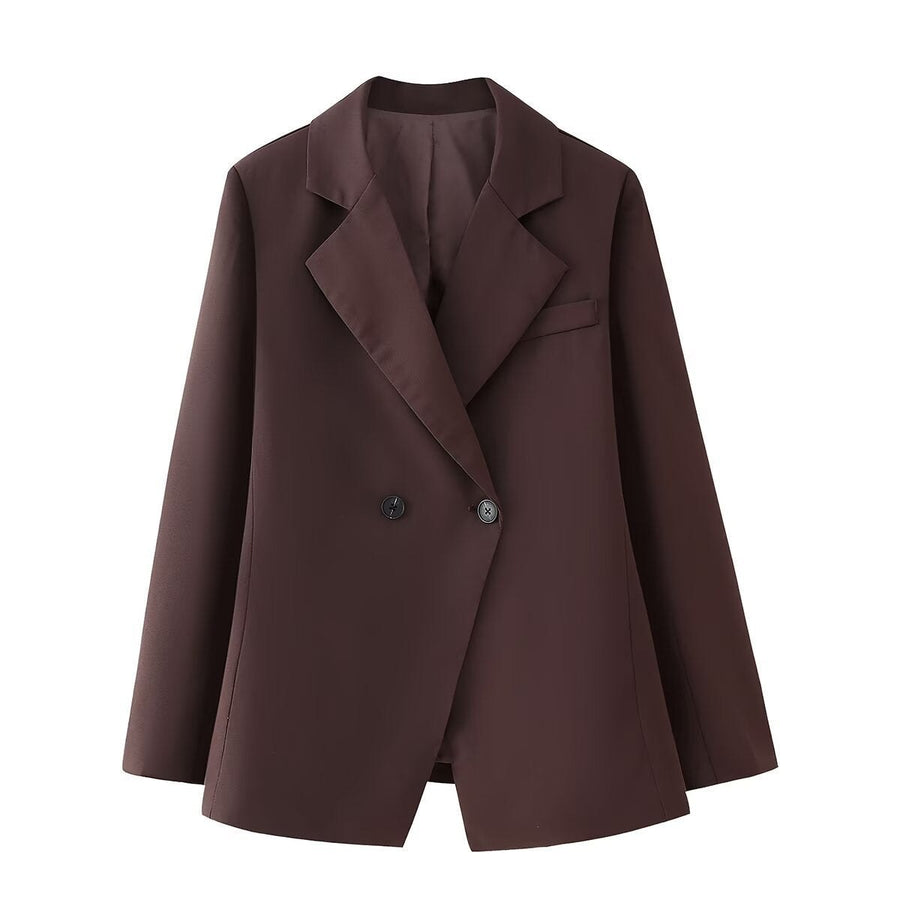 Octavia Elegant Jacket with Button Front and Pockets in Red