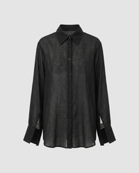 Octavia Elegant Linen Blouse in Black