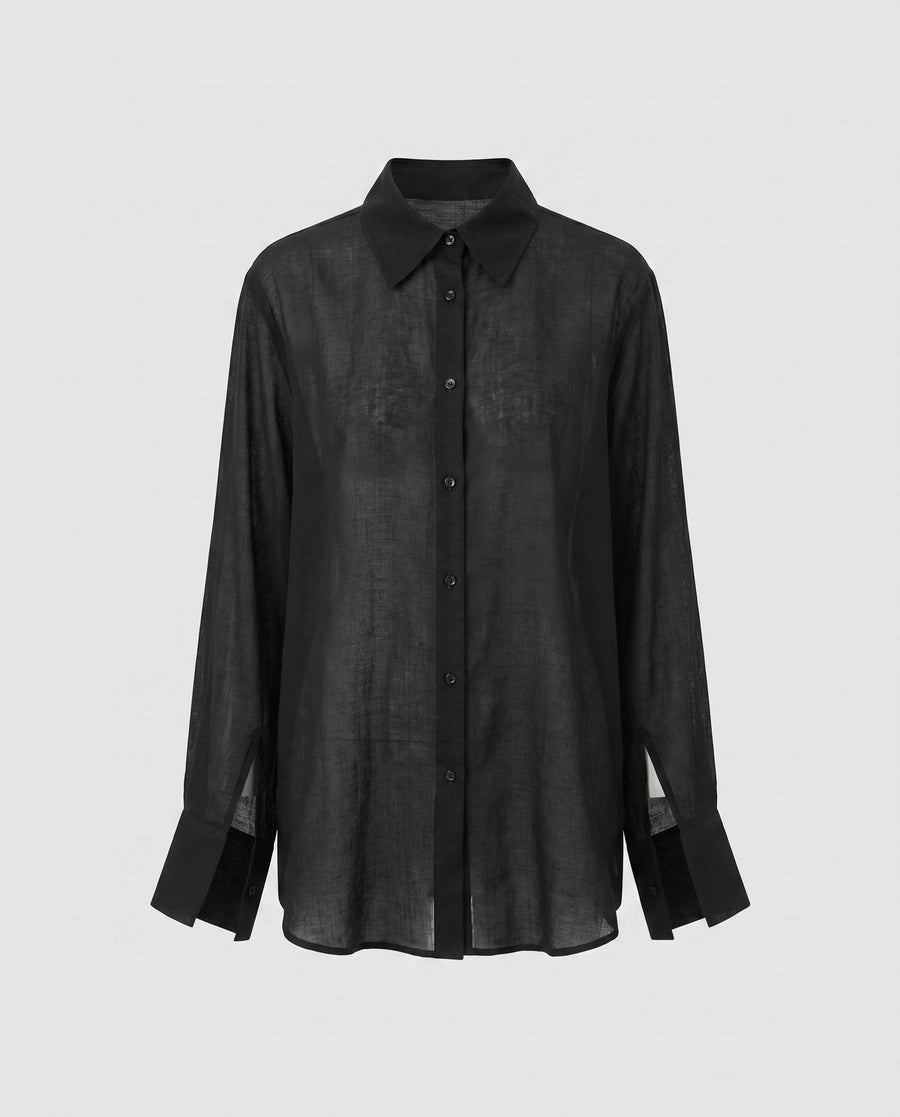 Octavia Elegant Linen Blouse in Black
