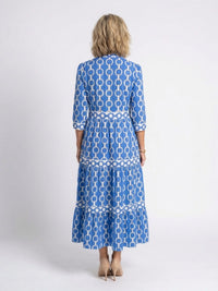 Octavienne Women's Chain Print 3/4 Sleeve Midi Dress in Blue