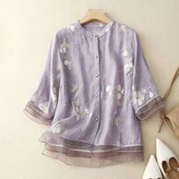 Odalys Women's Floral Embroidered Loose Blouse in Purple