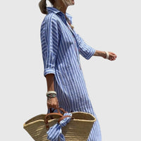 Odelle Women's Striped Button-Down Midi Shirt Dress in Blue
