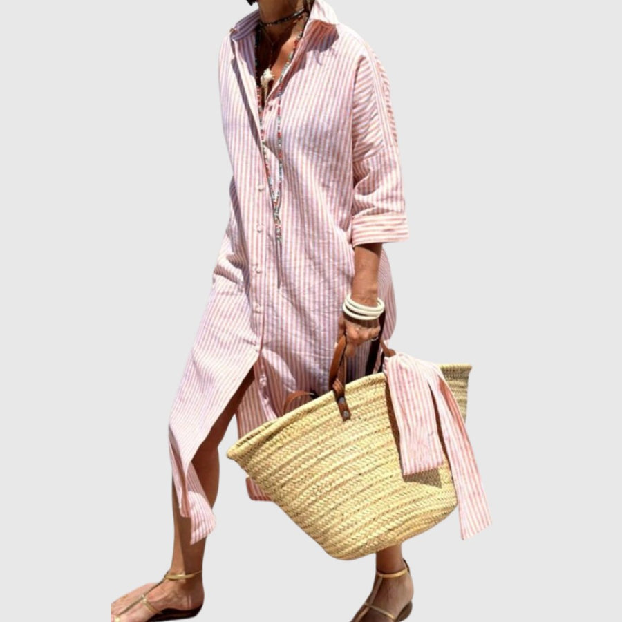 Odelle Women's Striped Button-Down Midi Shirt Dress in Pink